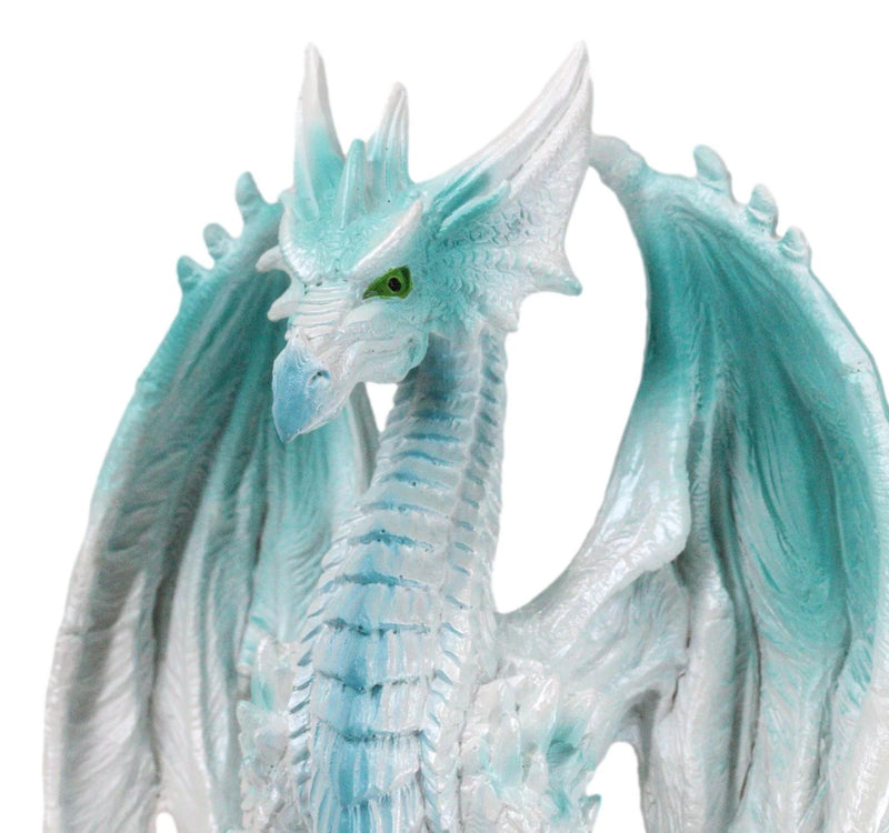 Fantasy Land Of Dragons Crouching Pale White Arctic Snow Winter Dragon Figurine-3
