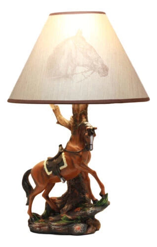 Light Fantastik Chestnut Brown Horse Stallion With Saddle Table Lamp Shade-6