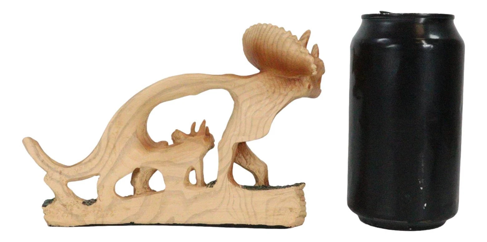 Figura de madera sintética recortada de dinosaurio jurásico Triceratops de tres cuernos, madre y cría-4