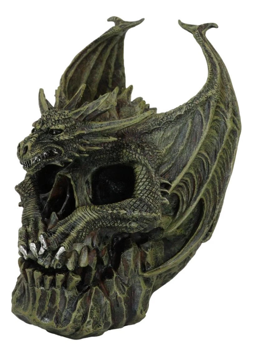 Hades Hellbringer Drogon Winged Behemoth Dragon Perching On Rocky Skull Figurine-3
