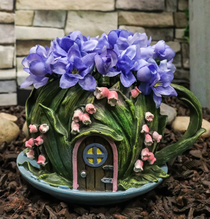 Fairy Garden Leaf Foliage Teacup Cottage House Floral Planter Vase Figurine-1