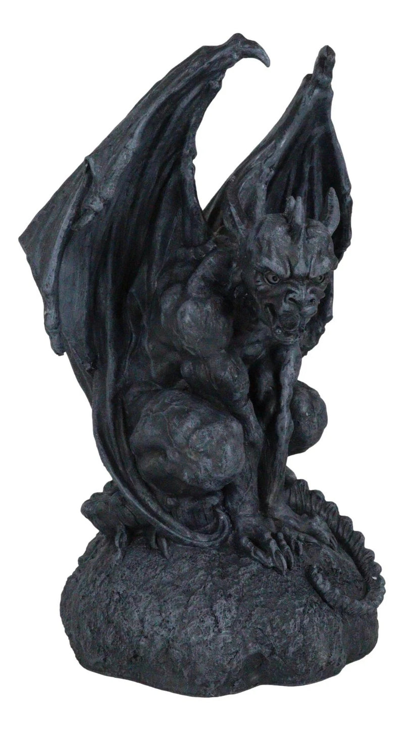 Gargoyle Statue, 12.5" Large Crouching Winged Cathedral Guardian Sculpture, Gothic Home Decor for Garden, Patio, Mantle, or Fantasy Display-4