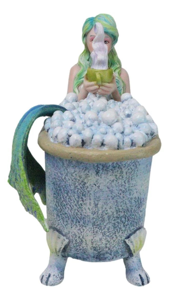 Amy Brown Aquamarine Pretty Mermaid Relaxing And Bubble Bathing in Tub Figurine-3