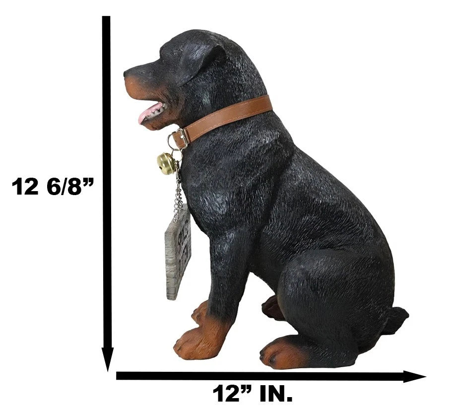 Guest Welcome Realistic Rottweiler Dog With Jingle Collar Sign Decor Statue 13"H-4