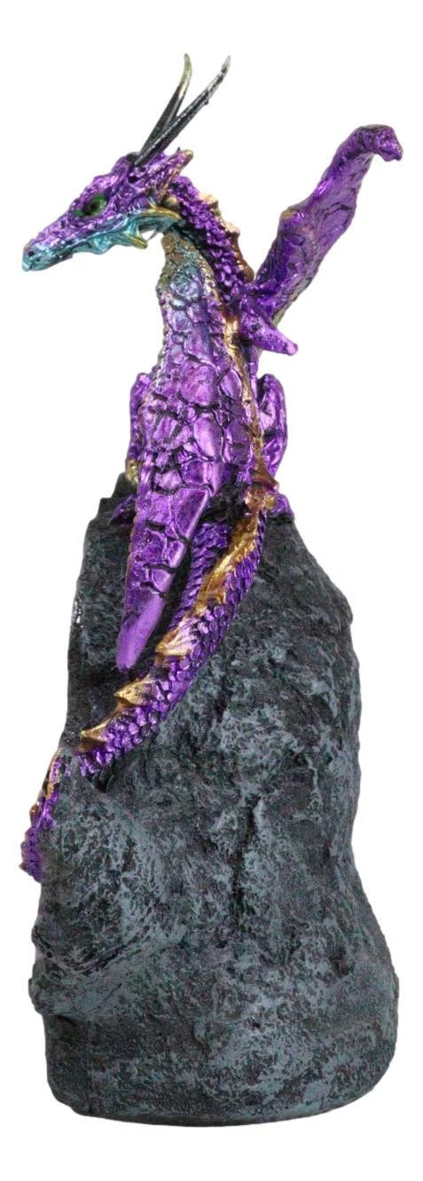 Metallic Purple Midnight Dragon On LED Light Faux Geode Crystal Rock Figurine-3