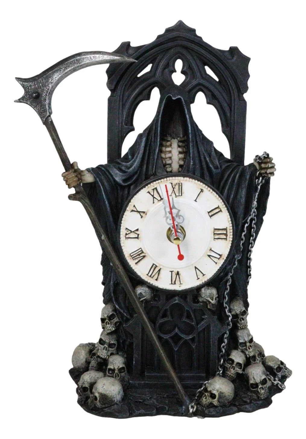Black Death Grim Reaper With Scythe Time Waits For No Man Table Clock Figurine-4