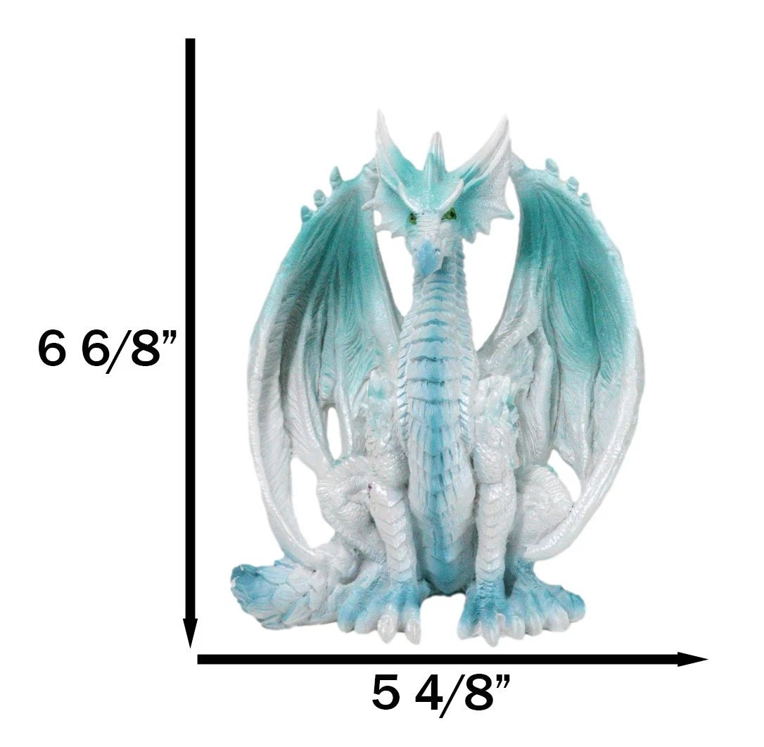 Fantasy Land Of Dragons Crouching Pale White Arctic Snow Winter Dragon Figurine-4