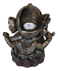 Hindu God Ganapati Baby Ganesha Playing Flute On Lotus Backflow Incense Burner-4