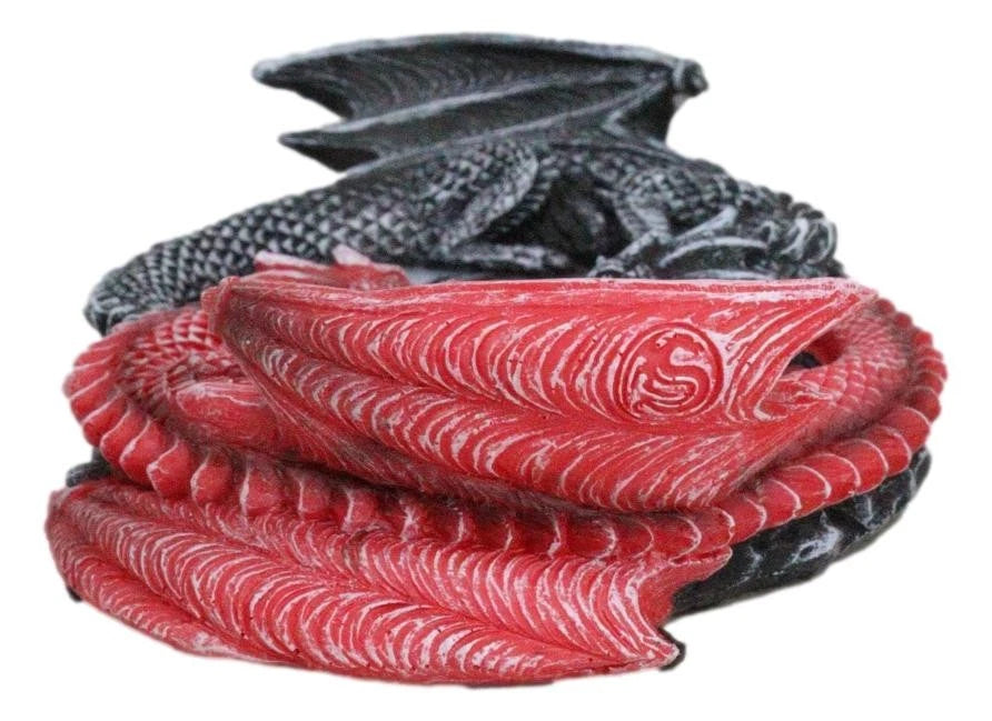 Auspicious Infinity Red And Black Unity Dragons Decorative Incense Burner Holder-3