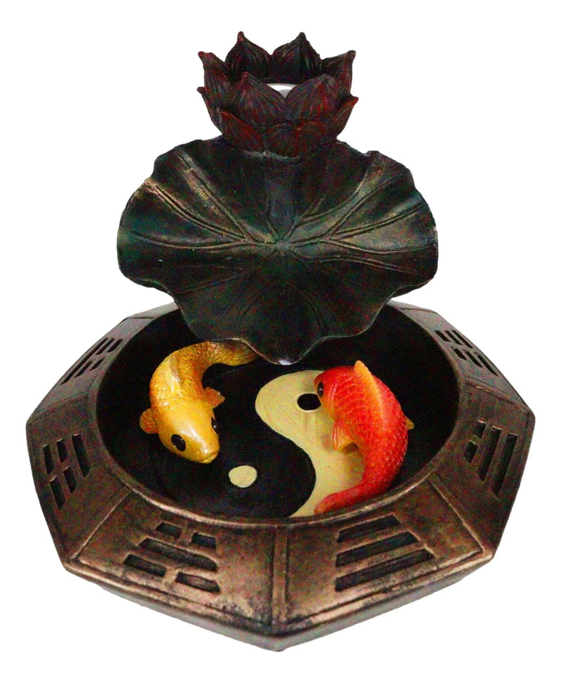 Feng Shui Padma Lotus Basin Yin Yang Koi Fishes Backflow Incense Cone Burner-3