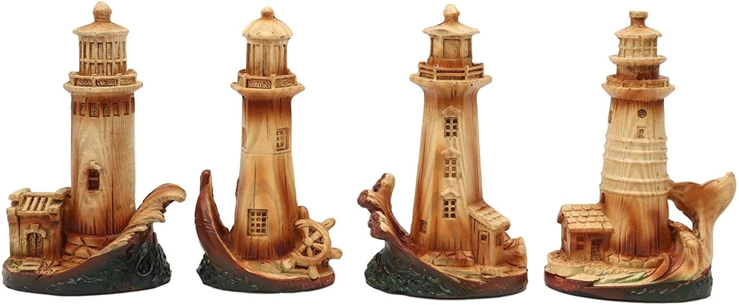 3.5"Tall Marine Scenic Lighthouse By The Ocean Set Of 4 Miniature Figurine-3