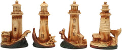 3.5"Tall Marine Scenic Lighthouse By The Ocean Set Of 4 Miniature Figurine-3