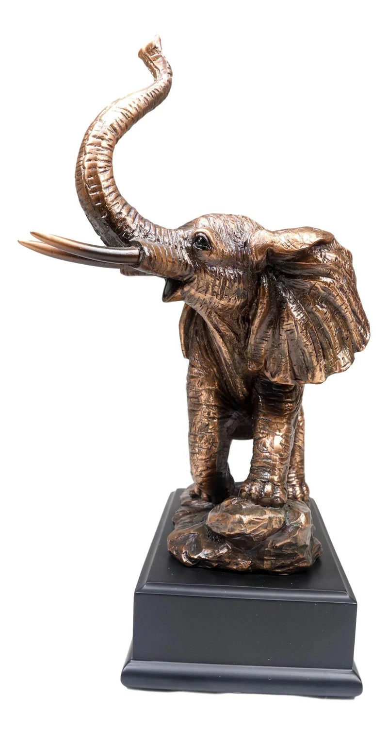 Safari Elephant Trumpeting Bronze Electroplated Figurine With Base 10.75"H-4