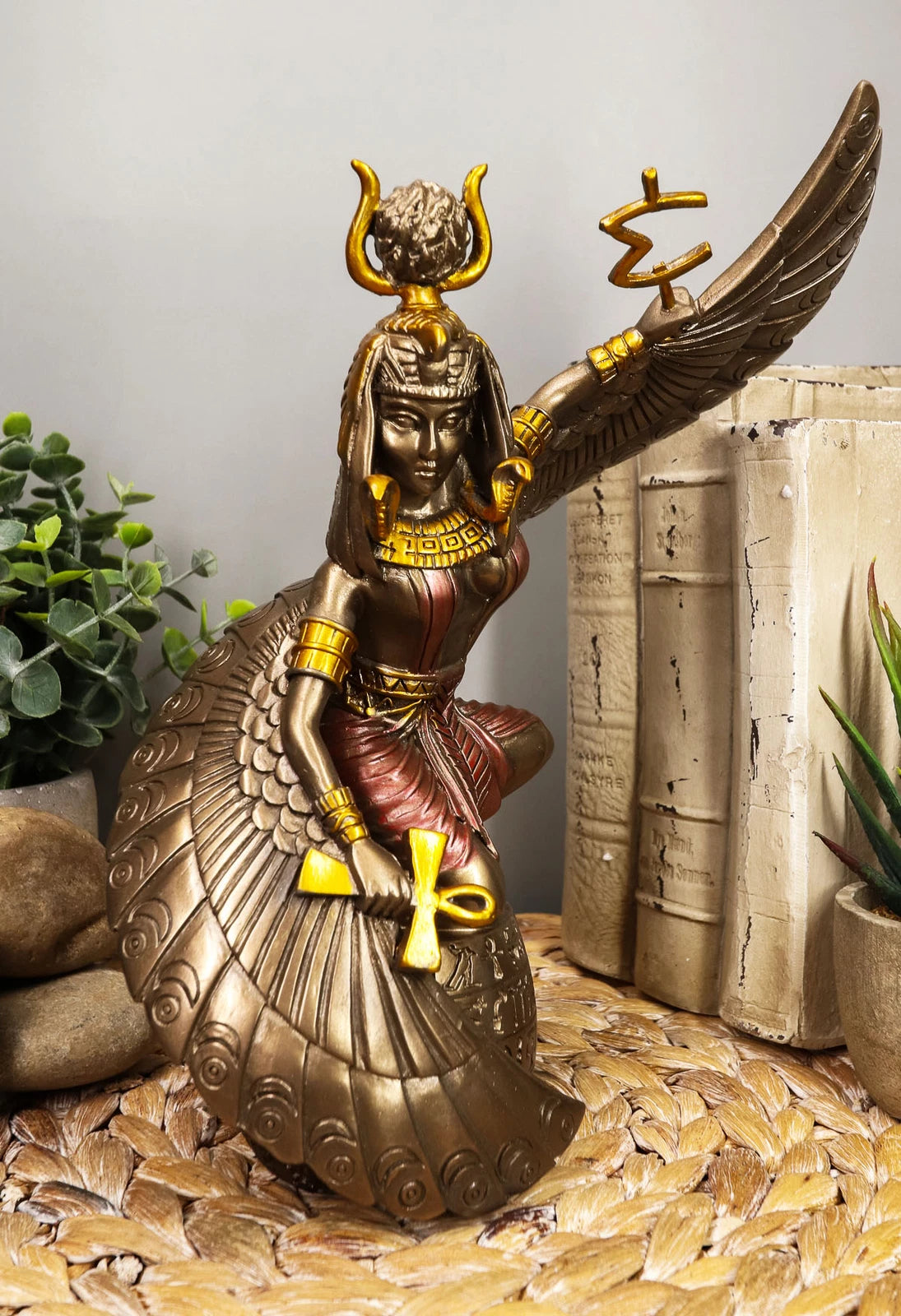Egyptian Goddess Figurine, Isis & Ra Holding Ankh Statue 9" Tall, Collectible Home Decor, Shelf Display, Desk Accent, Ancient Egypt Mythology, Egyptian Home Ornament Gift-6