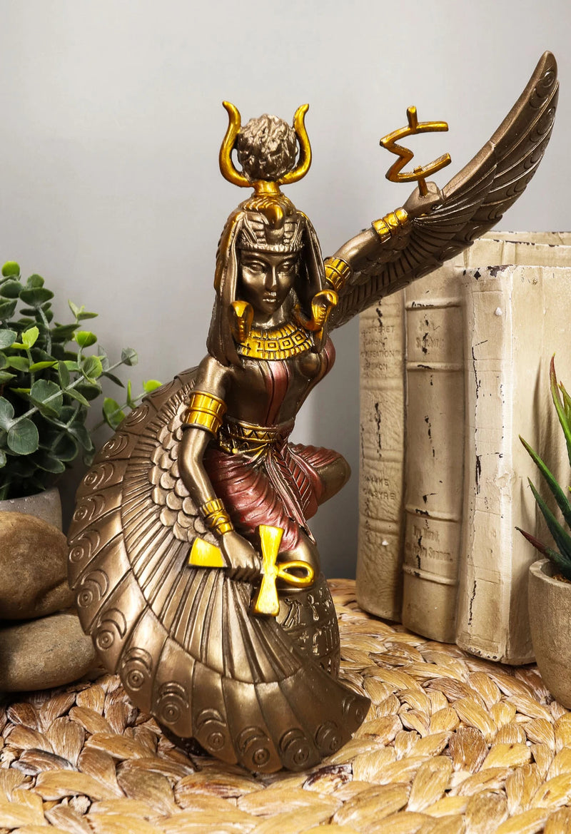 Egyptian Goddess Figurine, Isis & Ra Holding Ankh Statue 9" Tall, Collectible Home Decor, Shelf Display, Desk Accent, Ancient Egypt Mythology, Egyptian Home Ornament Gift-6