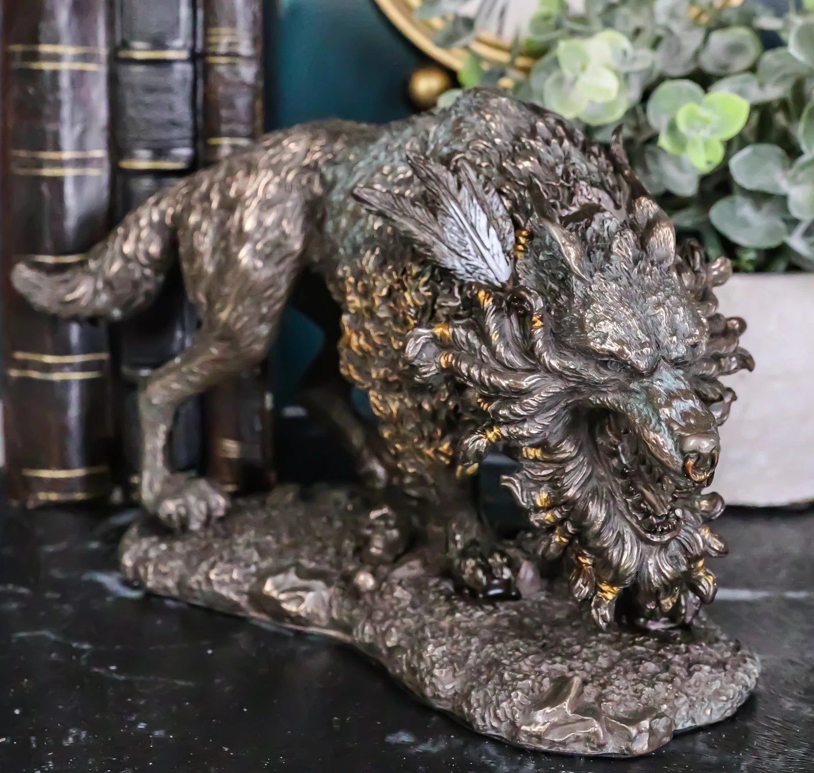 Viking Norse Mythology Fenrir Statue 8.25"L Vánagandr Giant Wolf Figurine-1