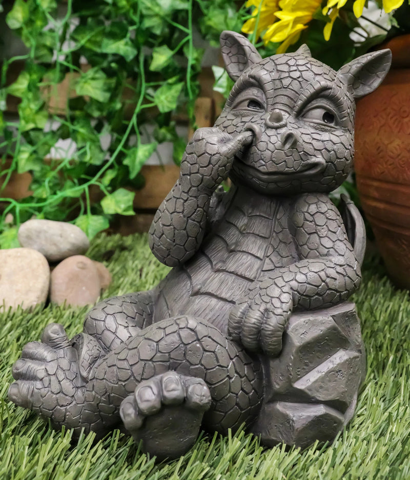 Whimsical Bad Habit Garden Dragon Picking Nose Statue Fantasy Dragons Decor-6