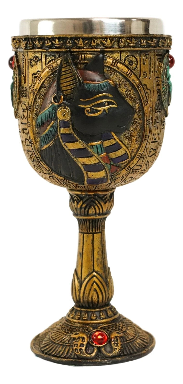 Egyptian Goddess Of Home And Women Bastet Cat With Scarab Wine Goblet Chalice-4