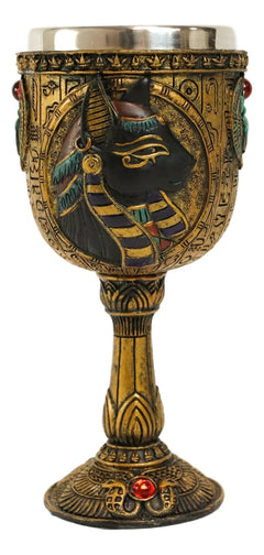 Egyptian Goddess Of Home And Women Bastet Cat With Scarab Wine Goblet Chalice-4