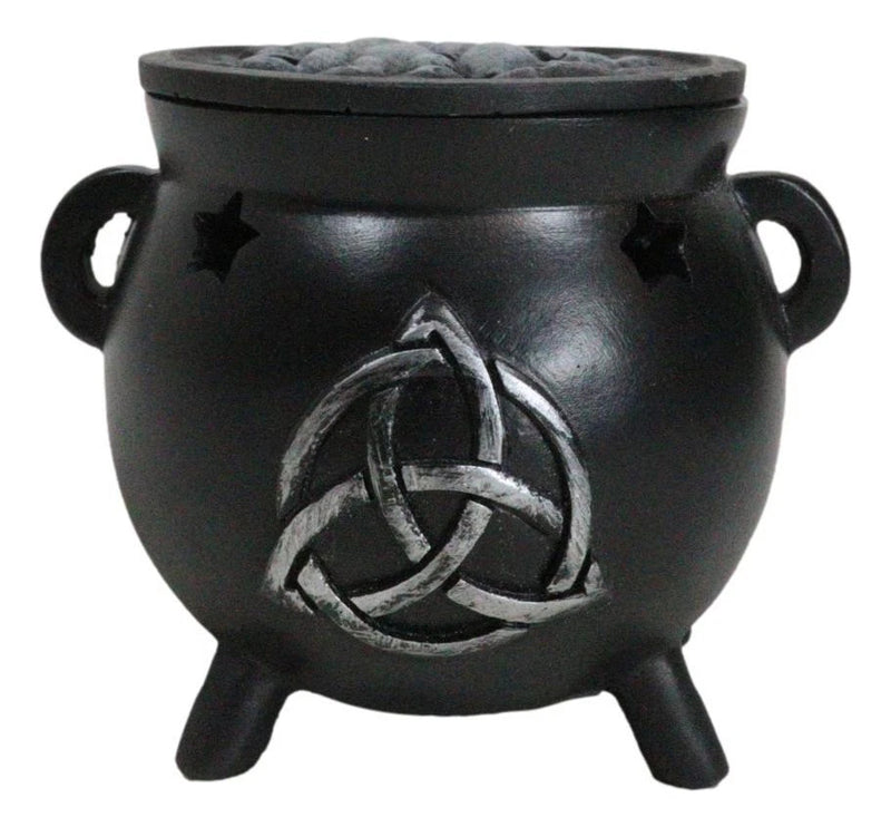 Wicca Sacred Triquetra Symbol Stars Cutout Witch Cauldron Incense Cone Burner-5