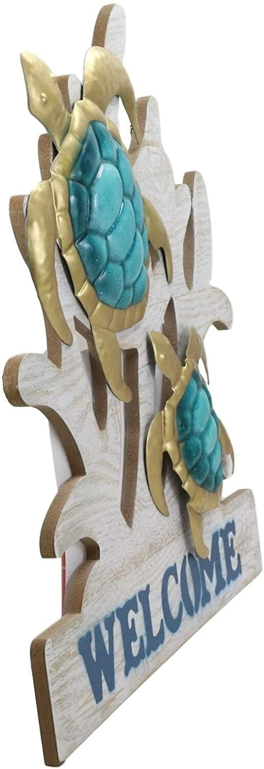Aluminum Sea Turtles With Welcome Sign Hanging Wall Decor Plaque 17.5"Tall-3