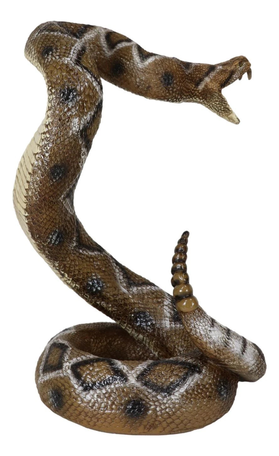 Realistic Attacking Coiled Diamondback Rattlesnake With Fangs Bared Figurine-7