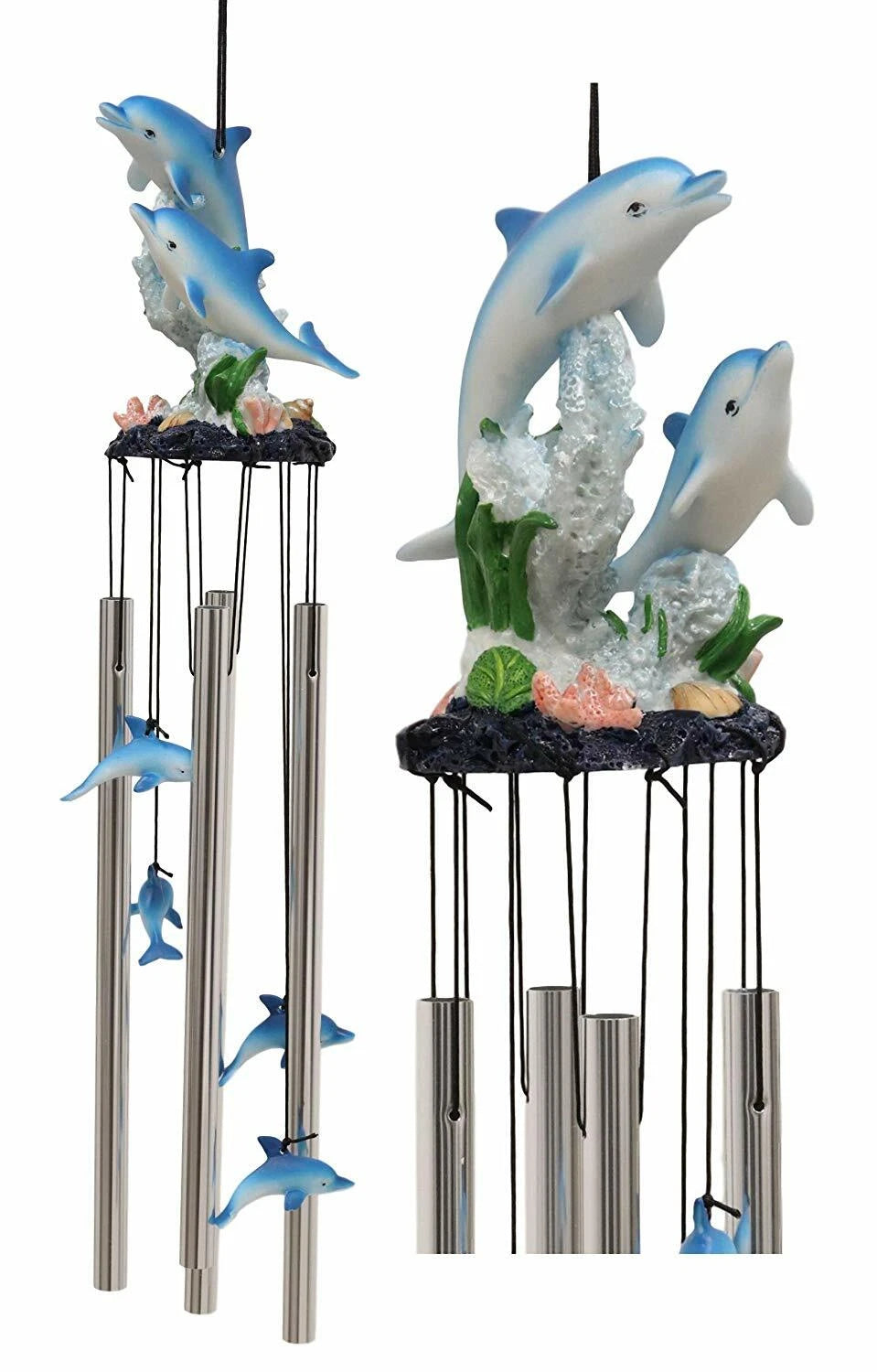 Nautical Marine Dolphin Family Swimming by Coral Reef Wind Chime 21" Long-5