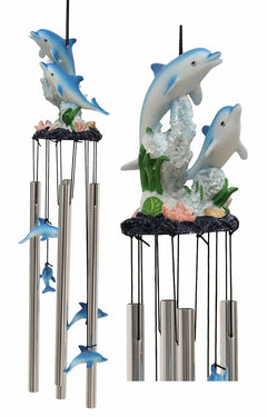 Nautical Marine Dolphin Family Swimming by Coral Reef Wind Chime 21" Long-5