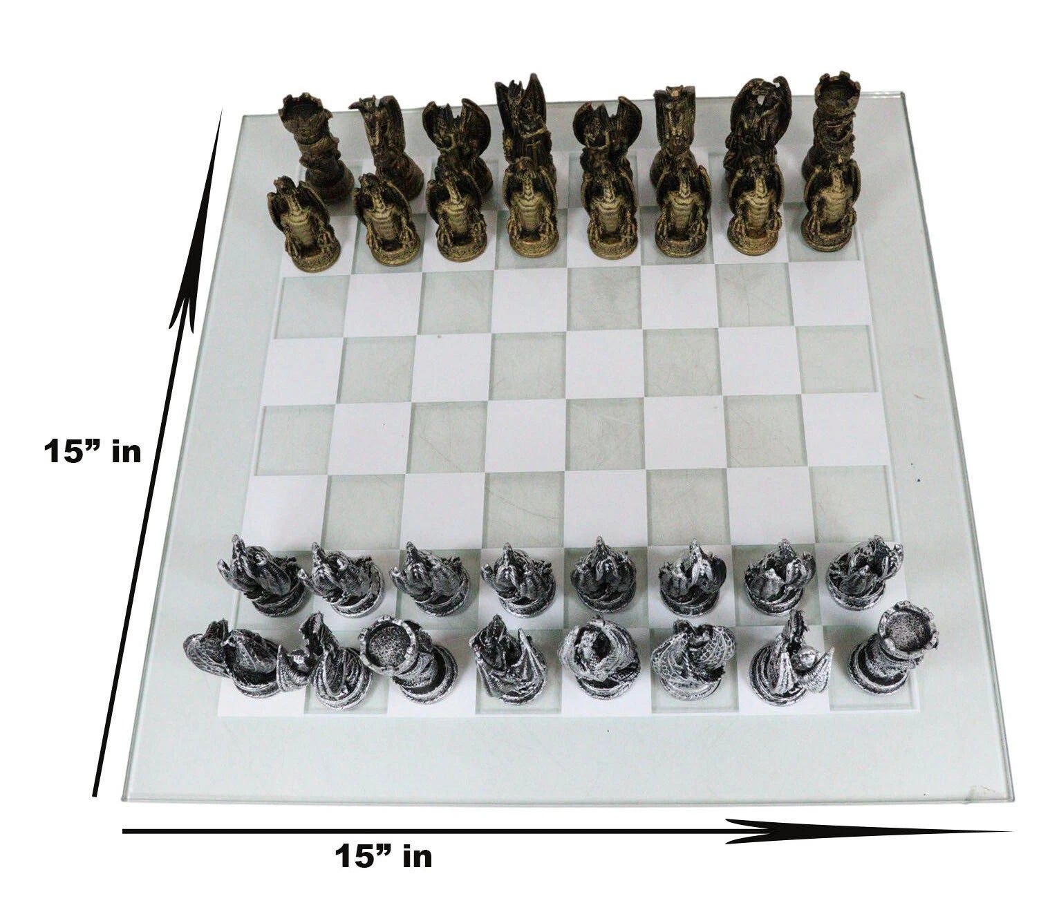 Silver Gold Fantasy Dungeons And Dragons Resin Chess Pieces Glass Board-9