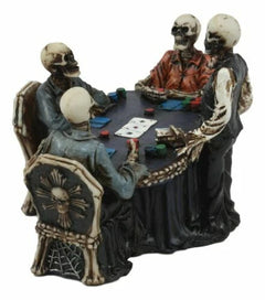 Skeleton Gamblers 6.25"L Three Poker Players With A Dealer Sculpture-4