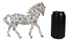 Equestrian Chic Beauty Rainbow Paisley White Horse Hand Painted Statue 7.5" L-8