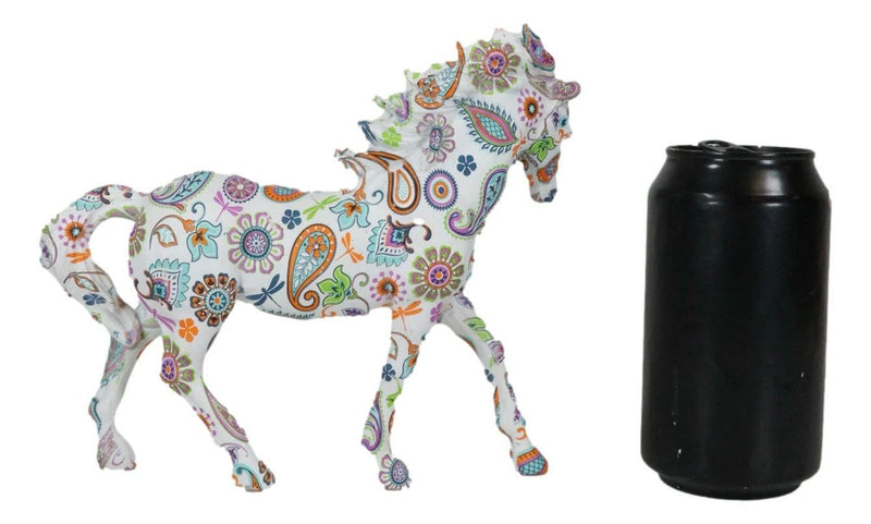 Equestrian Chic Beauty Rainbow Paisley White Horse Hand Painted Statue 7.5" L-8