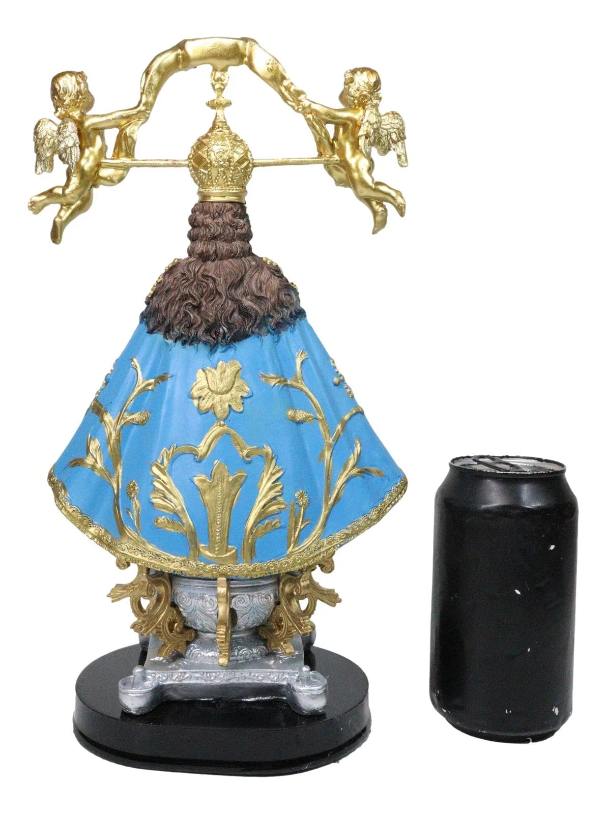 Figura de Nuestra Señora de San Juan de los Lagos con Corona Dorada y Ángeles, 12" de alto-3
