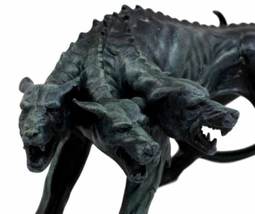 Faux Stone Greek Guardian Hydra Hound Dogs Of Hades Cerberus Statue 7.75"L-6