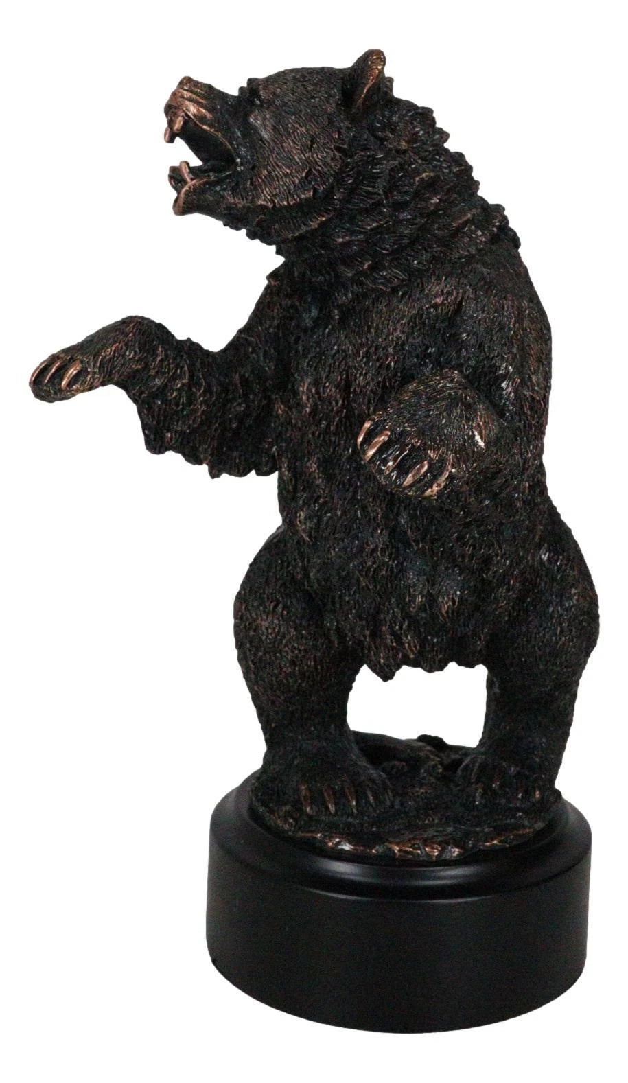 Estatua decorativa de resina galvanizada de bronce rugiente de oso negro occidental sobre sus patas traseras-3