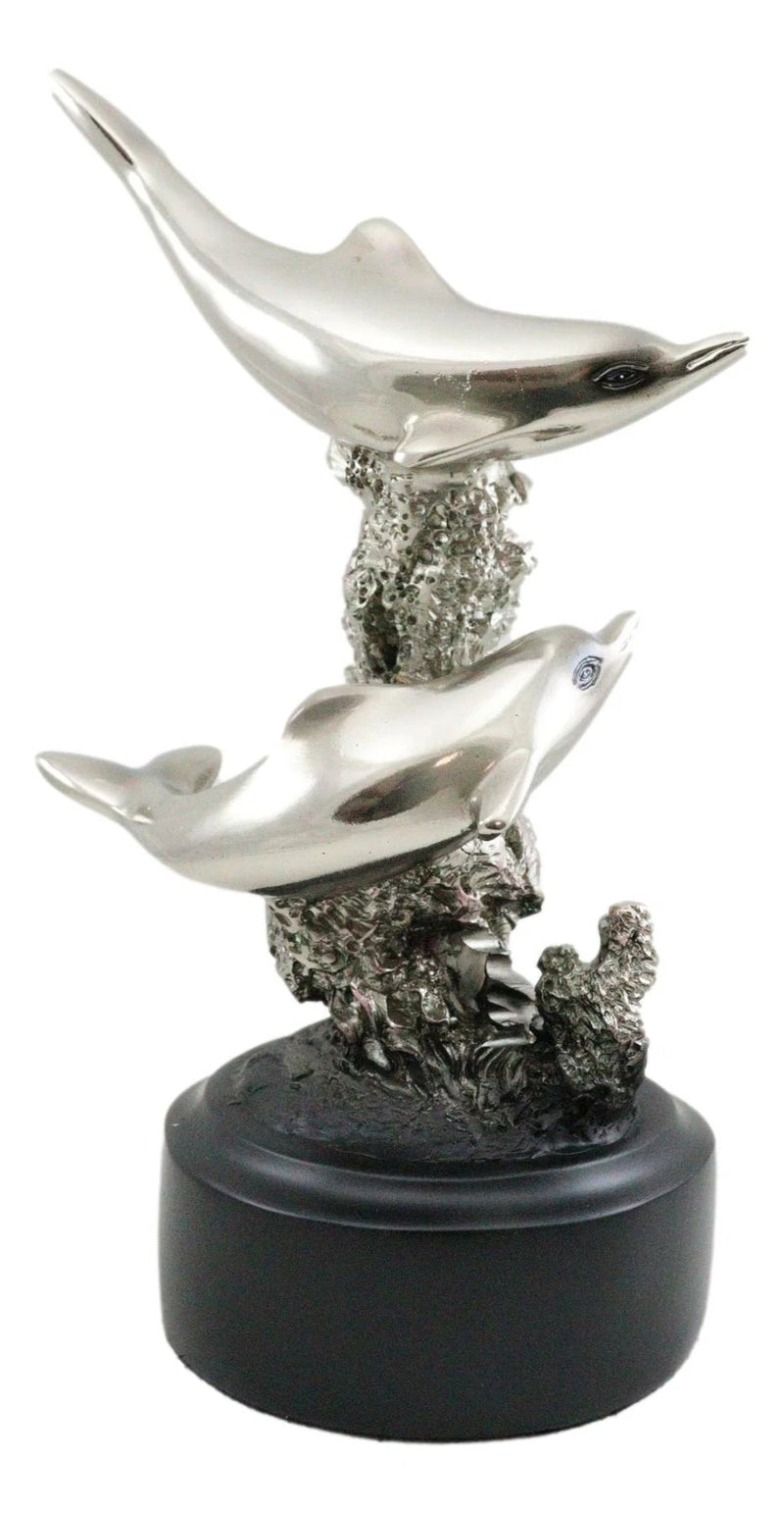 Nautical Marine Sea Gay Dolphins By Coral Reef Silver Electroplated Figurine-5