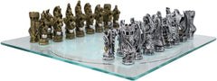 Silver and Gold King Arthur Merlin Dragons Chess Pieces with Board Set-5
