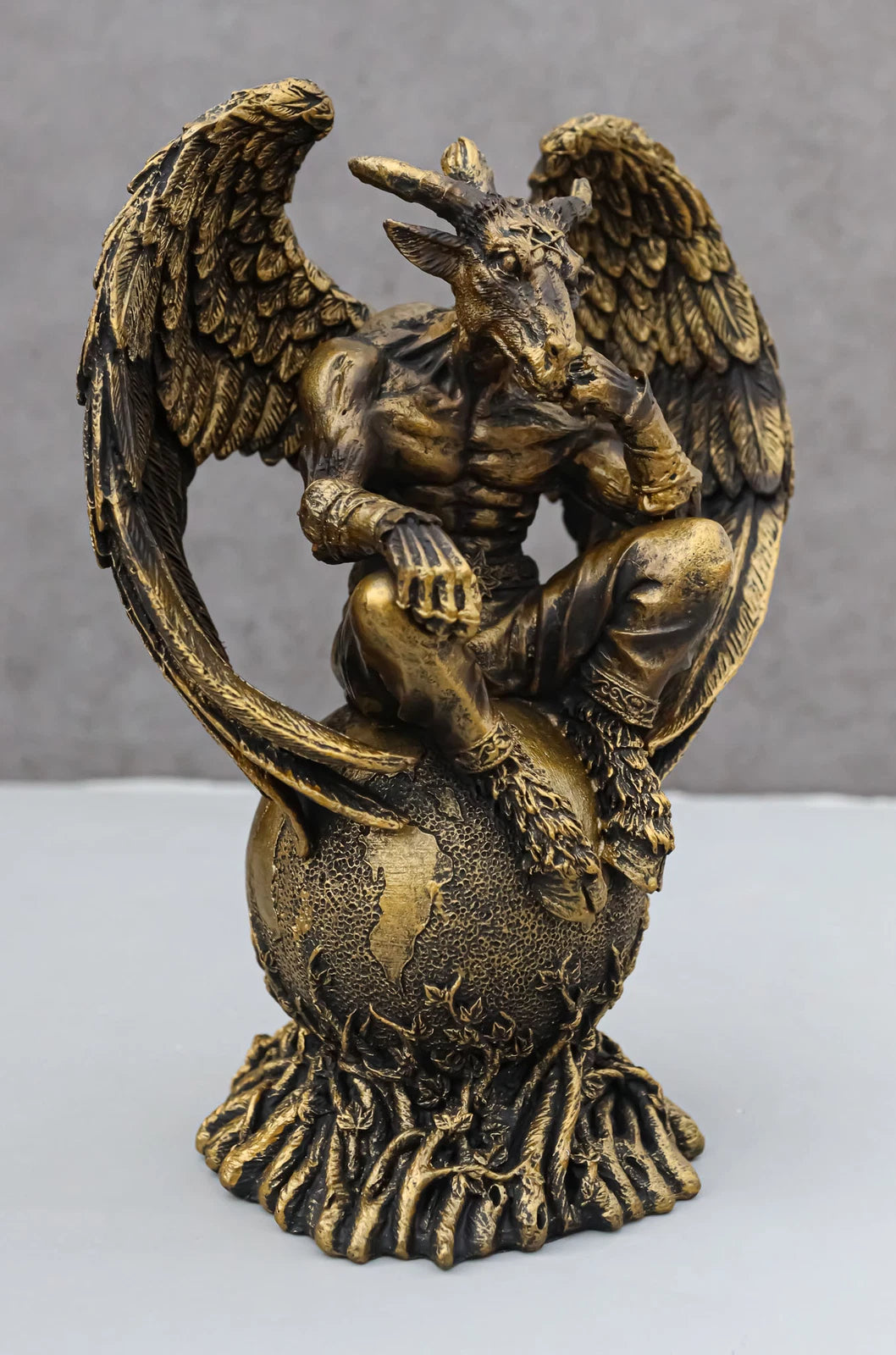 Sabbatic Goat The Thinker Baphomet Sitting On The Globe Statue 7.75"Tall-8