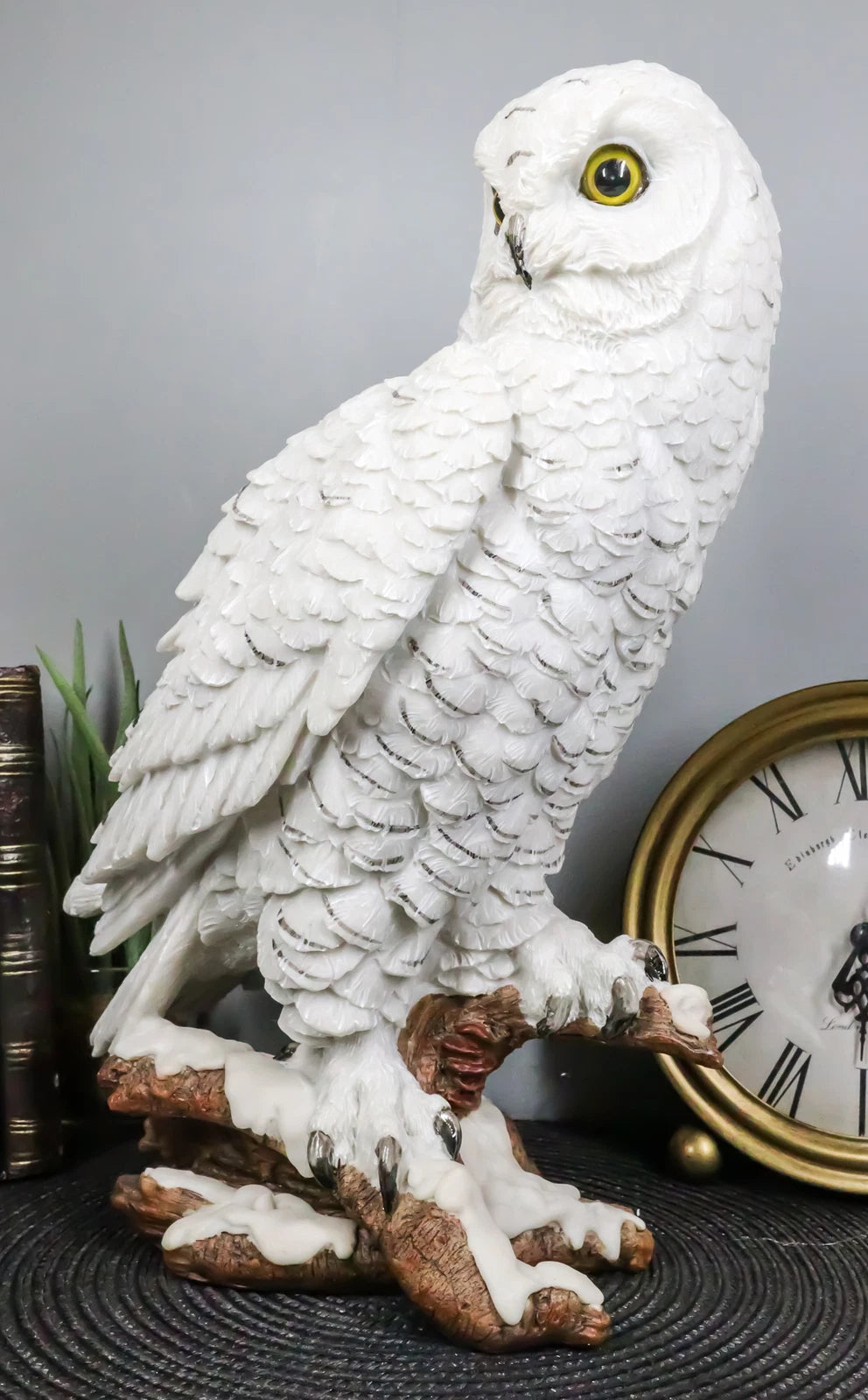 Estatua de búho blanco místico de 31 cm de alto, decoración nocturna con búhos.
