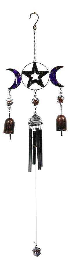 Stained Glass Triple Moons Pentagram Sacred Geometry Metal Wind Chime Suncatcher-1