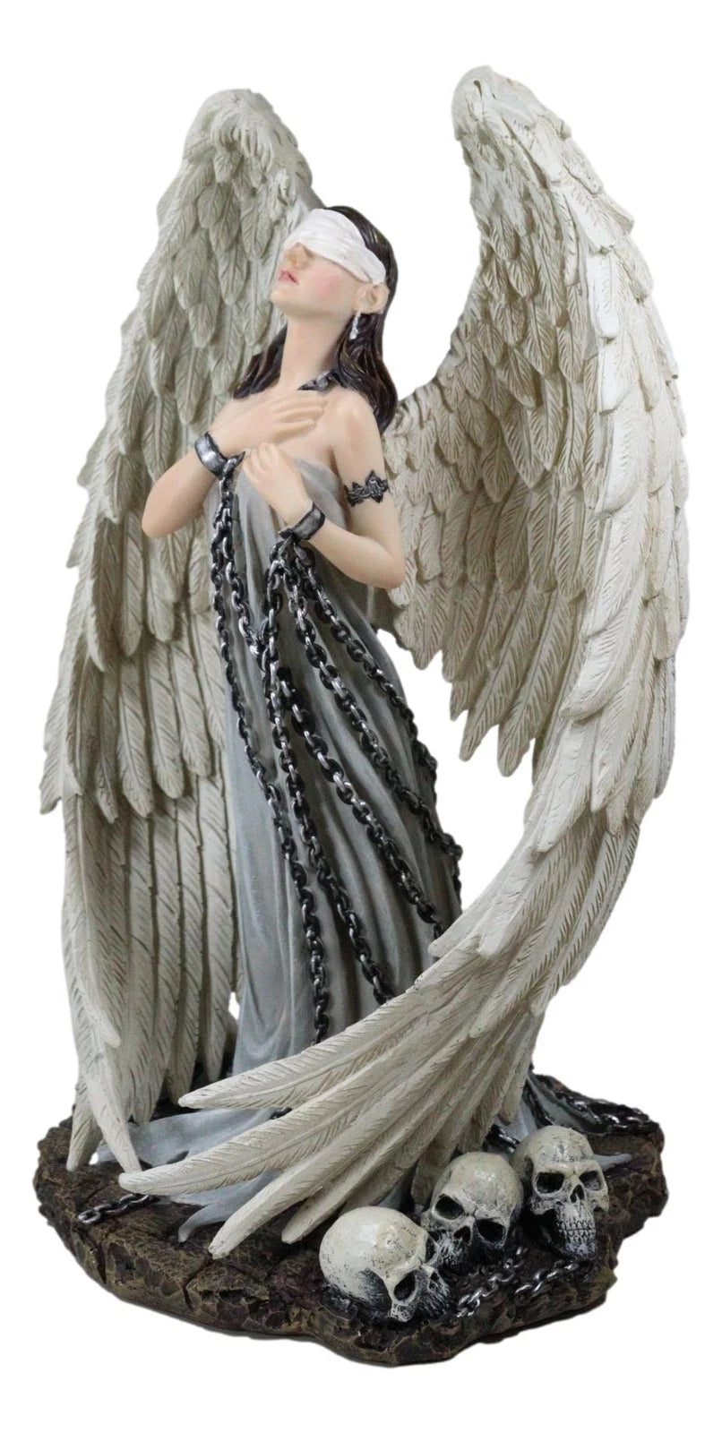 Captive Spirits Blindfolded Standing Angel Tied In Chains By Skulls Figurine-6