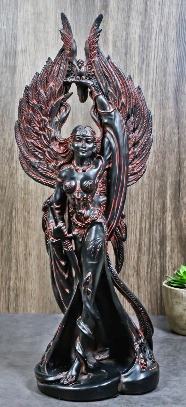 Morrigan Statue, 12" Celtic War Goddess Phantom Queen Triple Goddess Valkyrie Figurine for Shelf, Mantle, Home, or Gothic Fantasy Decor