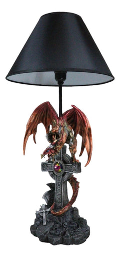 Red Gold Armored Dragon On Celtic Knotwork High Cross With Crystal Table Lamp-7