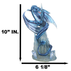 Frozen Stalactite Blue Dragon Serpent On Spiky Ice Mountain Cliff Figurine-4