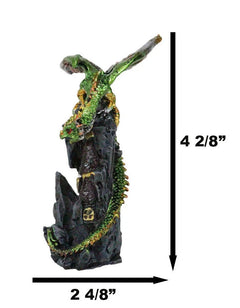 Metallic Golden Green Dragon Guarding Castle Tower On Mountain Cliff Figurine-6