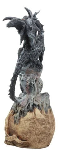 Azureon Black Dragon Perching On Quartz Tower Alien Skull Statue Home Decor-3