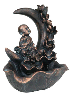 Buddha Monk On Lotus Crescent Moon Smoke Waterfall Backflow Cone Incense Burner-6