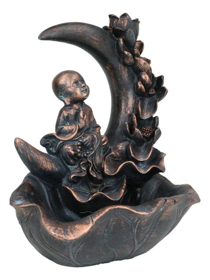 Buddha Monk On Lotus Crescent Moon Smoke Waterfall Backflow Cone Incense Burner-6