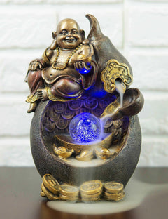 Happy Buddha Hotei Seated On Wine Gourd Backflow Incense Burner LED Light Statue-2