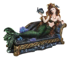 Queen Of Atlantis Siren Mermaid With Fish Resting On Sea Lounge Chair Figurine-5